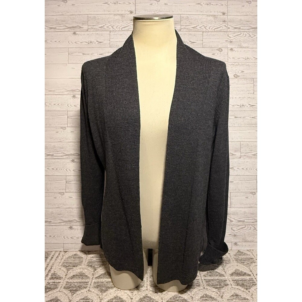Brooks Brothers 346 Merino Wool Open Front Cardigan Sweater Women’s L Gray